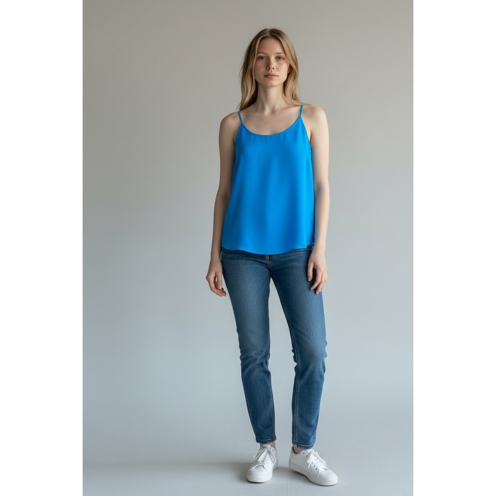 Loft Womens Blue High Neck Spaghetti‎ Strap Camisole Tank Top NWT Size L